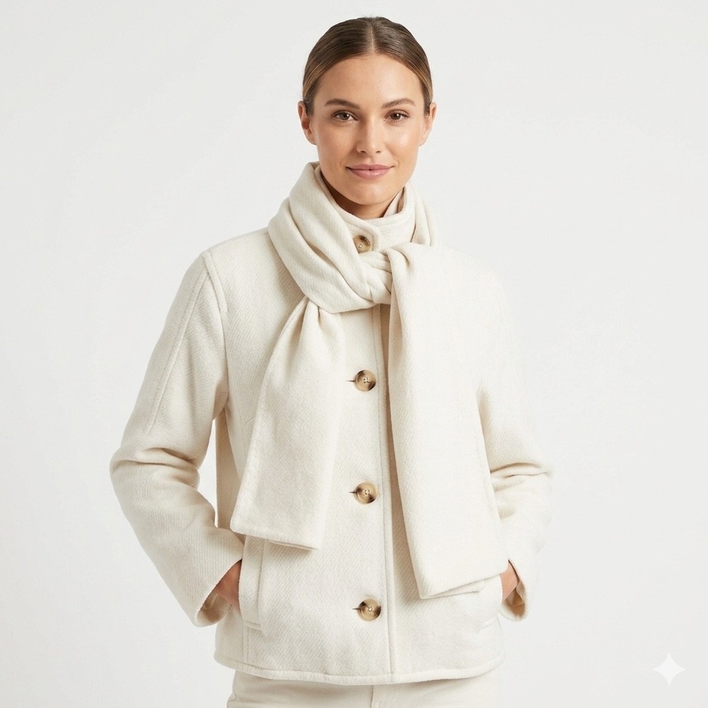 Abercrombie & Fitch Womens Cream Wool Blend Scarf Jacket Coat Size L Large